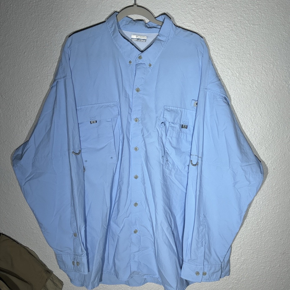 Columbia PFG Omni-Shade Men's Button Down Long Sleeves Fishing Shirt 4XL  Blue